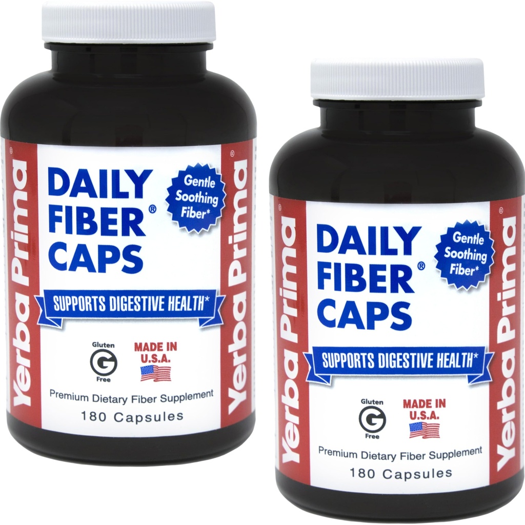 Yerba Prima Daily Fiber公式 - 180盖(套装2) - 溶性与不溶性饮食纤维补充 - Colon Cleanse - Gut Health - Vegan, Non-GMO, Gluten-Free