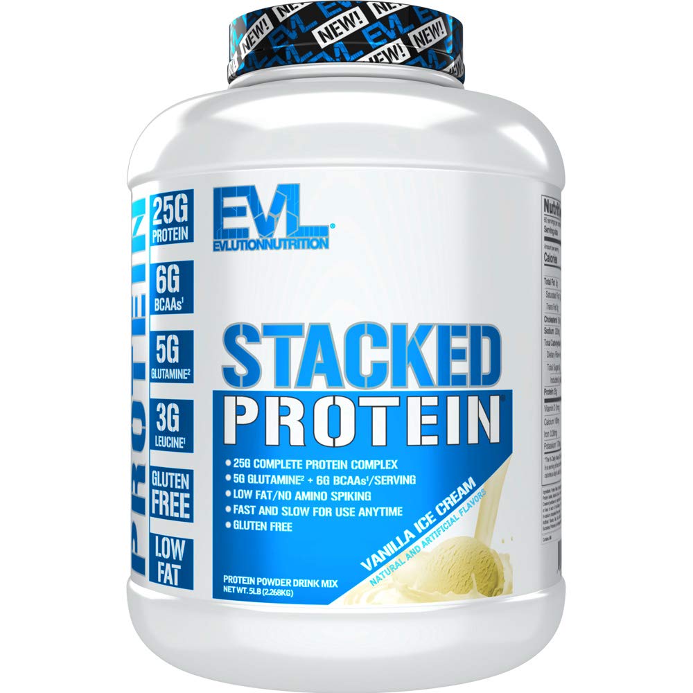 Evlution营养 堆叠蛋白蛋白粉,含25克蛋白,6克BCAAs和5克Glutamine(Vanilla Ice Cream,5LB)