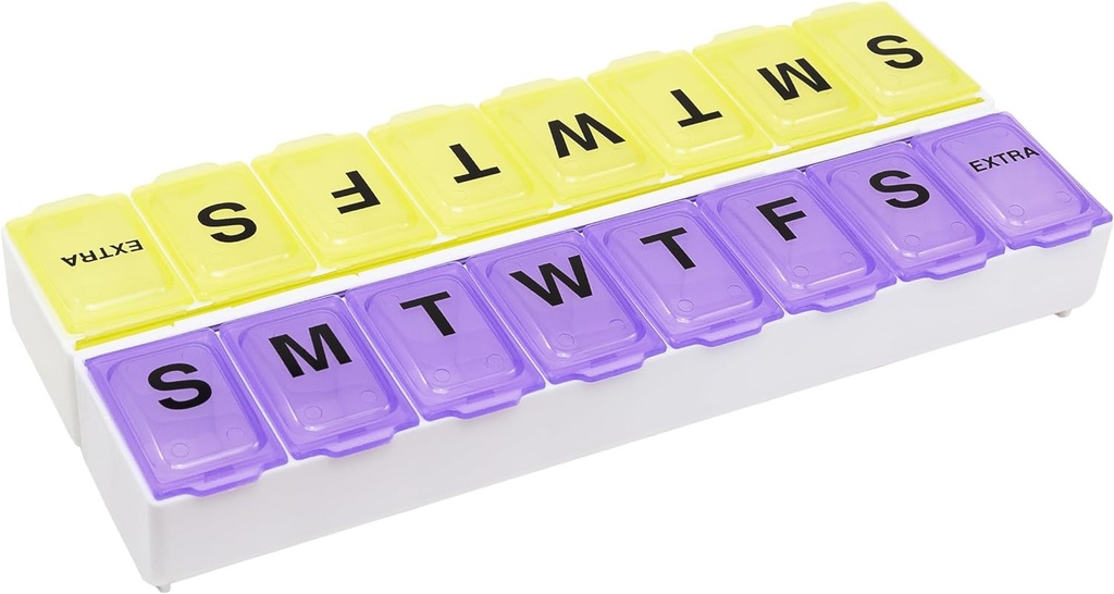 EZY DOSE Weekly (14-Day) Daily Pill Case, Medicine Planner, Vitamin Organizer, Supplement Container, 2 Detachable Weeks + Extra, Large Snap Compartments, Easy Open, Color May Vary, BPA Free
