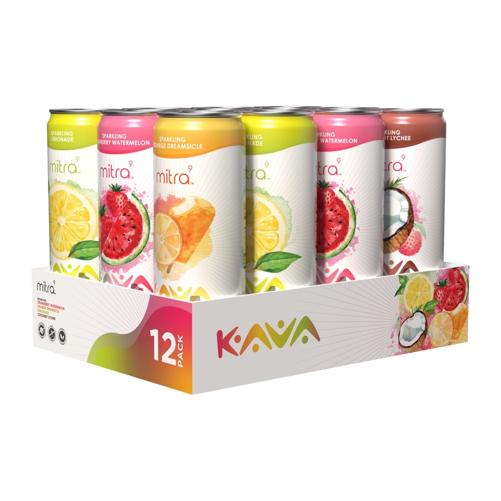 MITRA-9 植物饮料 - Kava 饮料 Flavor Variety Pack with Kava 根提取器 - Mood 增强剂 - 植物基 - 促进自然平静和清晰(12 Fl. Oz) (12)