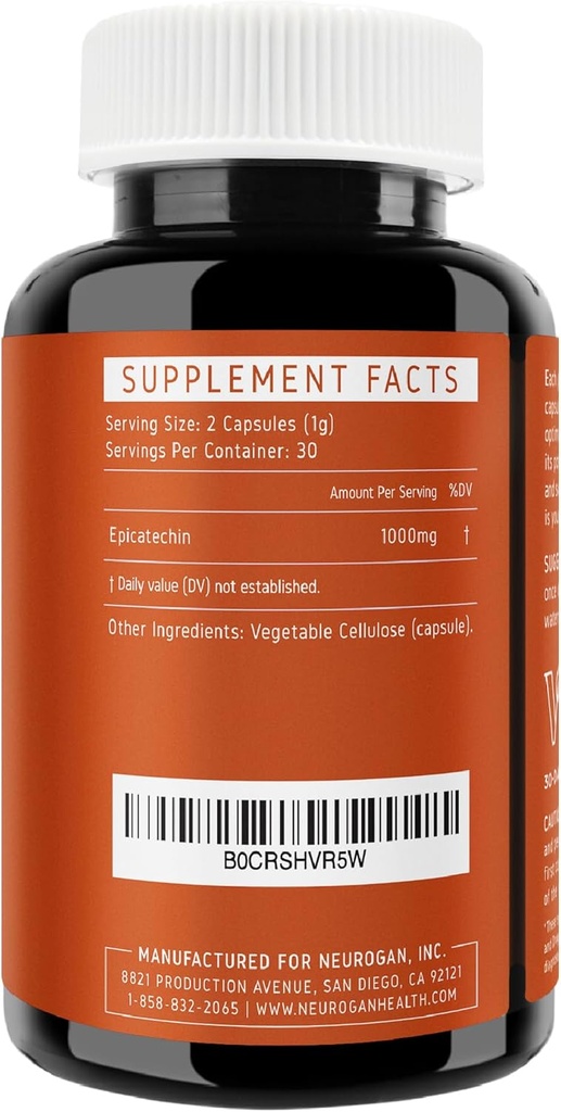 Potent Epicatechin Capsules 500mg 每1100mg/服务 - 对硝酸氧化物、肌肉健康和耐力的高级支持 - Athletes寻求性能边缘 - 总计30,000,60ct. 美国制造
