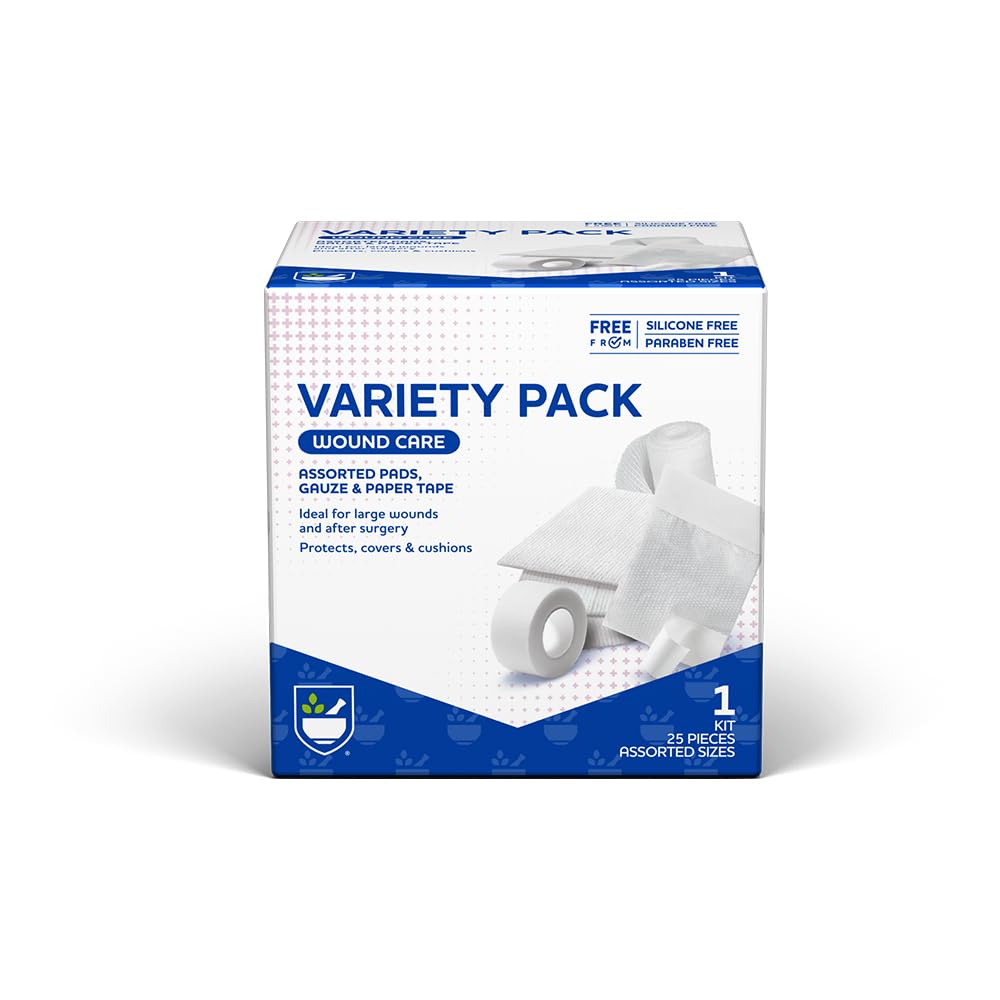 Rite Aid First Aid Gauze Pades, Variety Pack - 包括25种不同的Gauze Pades & Tape – Sterile Gauze Pades – 急救箱 – 伤病护理用品