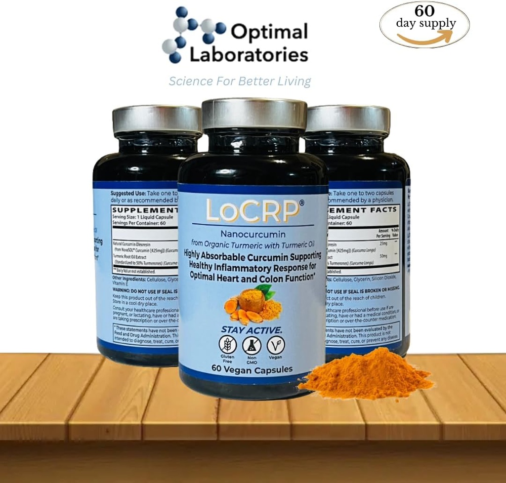 LoCRP Nano-Absorb Curcumin & Turmeric Oil Capsules - Vegan, Heart & Colon 支持,60天供应