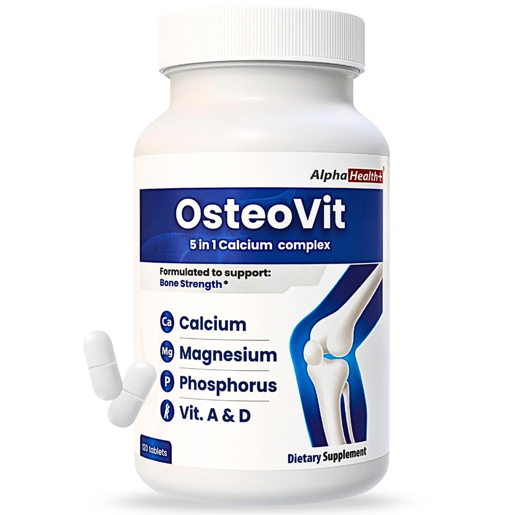 OsteoVit 5-in-1 Calcium 120 tabs: Calcium, Magnesium, Phosporus, Vitamin D3 & A - Bone 强度和灵活性 *, N-GMO Gluten Free QQ Calcium 配有维生素D的男女补充