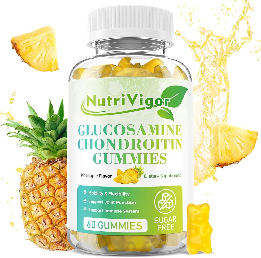 Glucosamine Chondroitin Gummys, 与MSM & Elderberry的超强联合支持补编, 对成年人的抗氧化剂免疫支持, Pineapple Flavor, 60 Counter