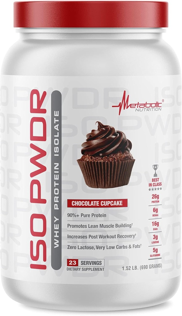 代谢营养 Whei蛋白隔离 ISO PWDR 巧克力杯蛋糕, 1.54lb, 23 services, 26g蛋白, 快速消化, 零卡布, 美味 flavor, 甚低卡布和脂肪, 零乳糖