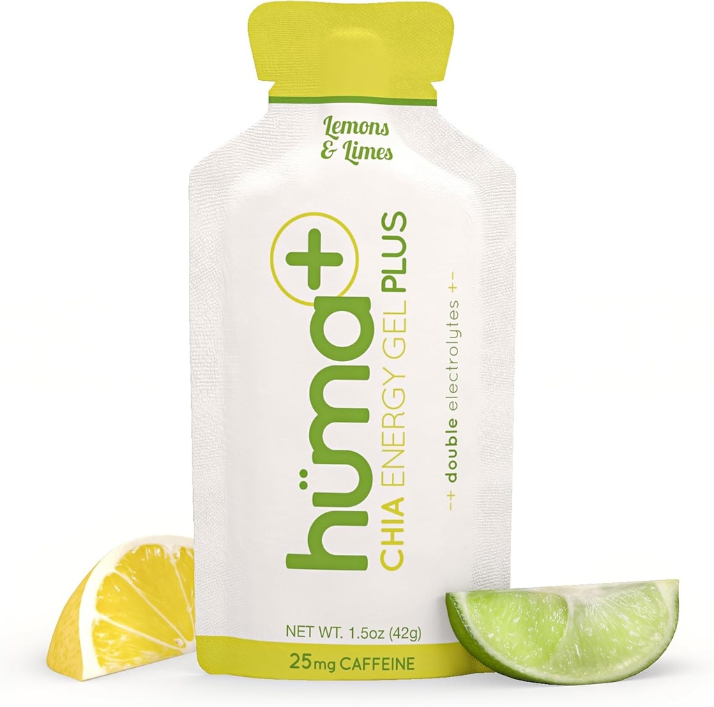 Huma Plus (双电解质) - Chia Energy Gel, Lemon Lime, 24 Gels, 25mg Cafeine - 胃部友好,真正的食品能源 Gels