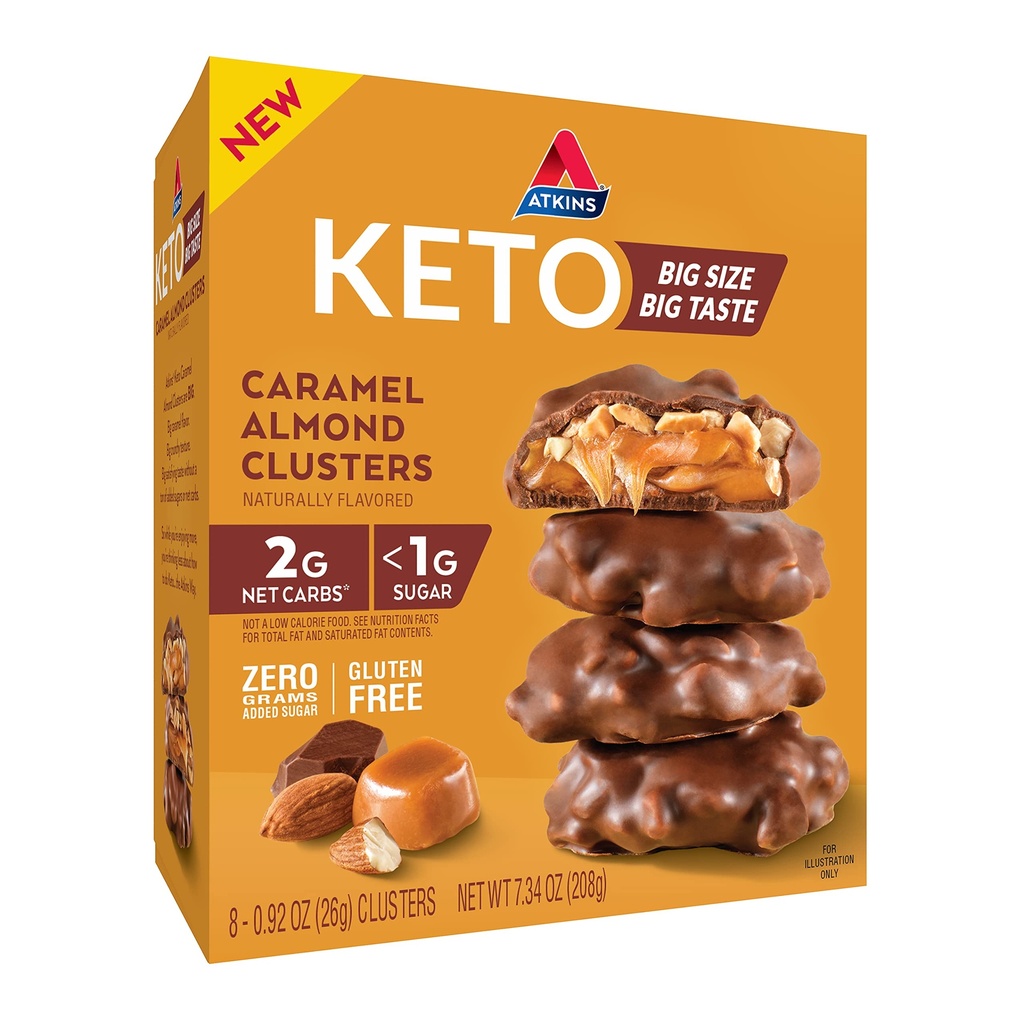 Atkins Caramel 杏仁组, Gluten Free, 高纤维, 1g 糖, 2g Net Carb, Keto 友好, 8 计数
