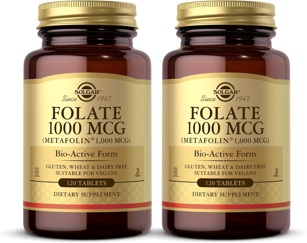 Solgar Folate 1000 mcg - 120 片,2 Pack - 1000 mcg 生物活性Metafolin - Vegan,Gluten Free,乳品自由,Kosher - 240 总服务量