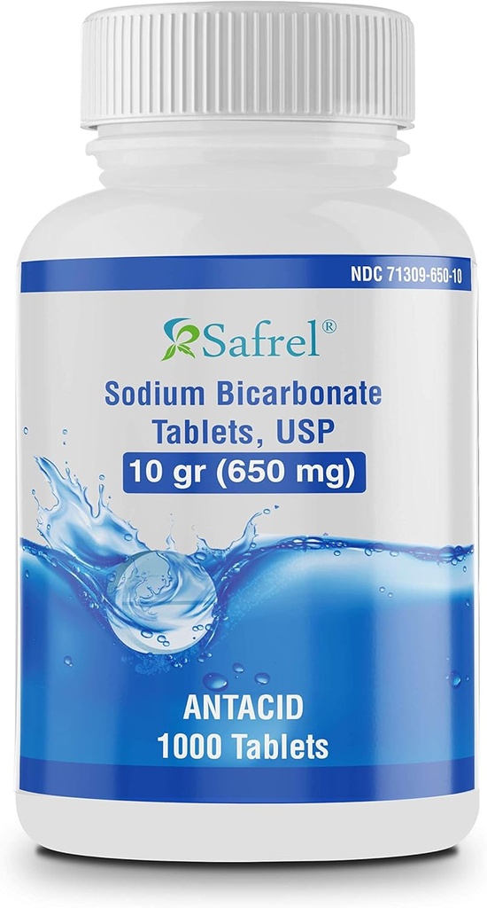 Safrel 钠双碳酸钠 抗酸650 mg(10 Grain) 1000 片 用于缓解酸性消化、心烧、酸胃和上位胃 → 价值储蓄包
