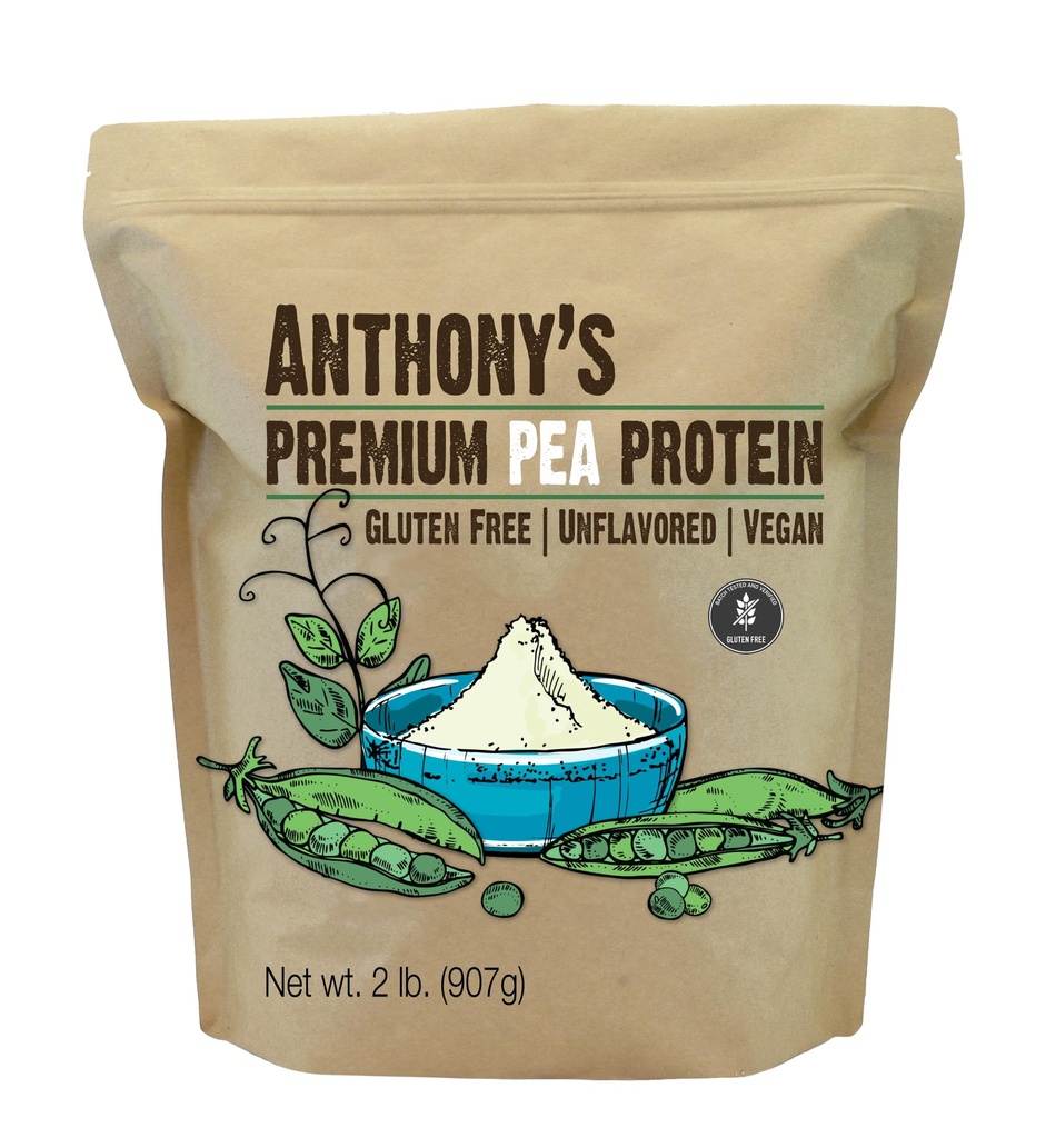 Anthony's Premium Pea protein, 2 lb, plant based, Gluten Free, unflavored, Vegan, Keto Friendly, Made from peas (英语:Keto Friends, 2019) (美国英语).