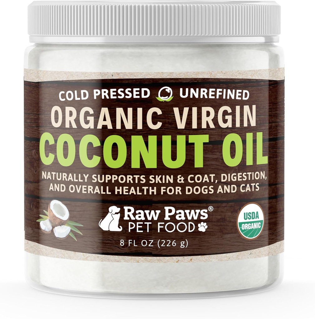 Raw Paws Virgin Coconut Oil for Dogs & Cats, 8-oz - 支持Immune系统,文摘,口腔健康,甲状腺 - 狗的所有天然过敏性缓解 - 毛球救济