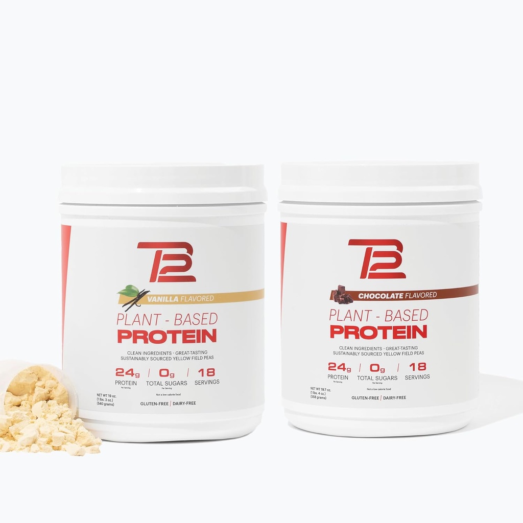 TB12 植物蛋白粉 - 香草和巧克力多Pack,24g 可持续来源的 Pea蛋白,Vegan,1g Net Carb,非GMO,无乳品,无糖(60种)