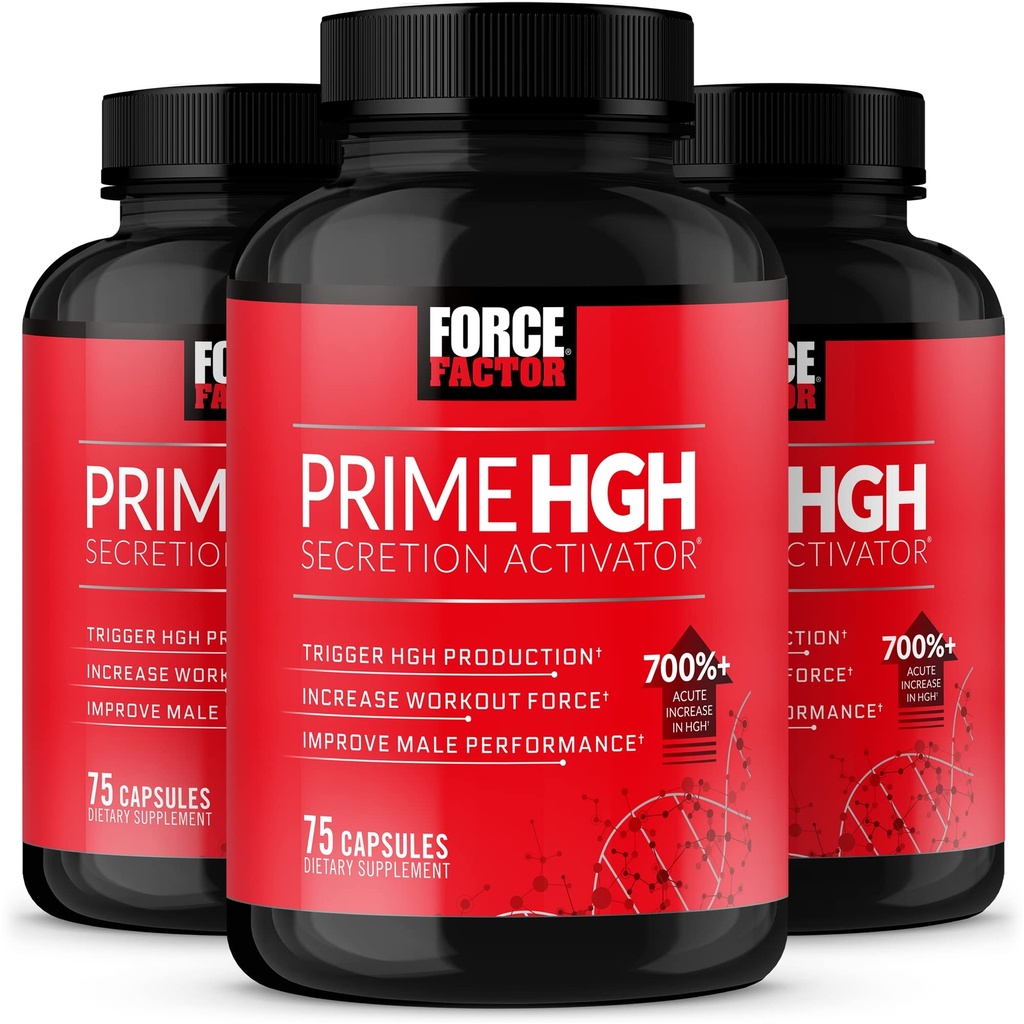 FORCE FACTOR Prime HGH 保密激活器,3-Pack,HGH 辅助 男性临床研究 AlphaSize 帮助 Trigger HGH 生产,增加工作力量,并改进性能, 225 计