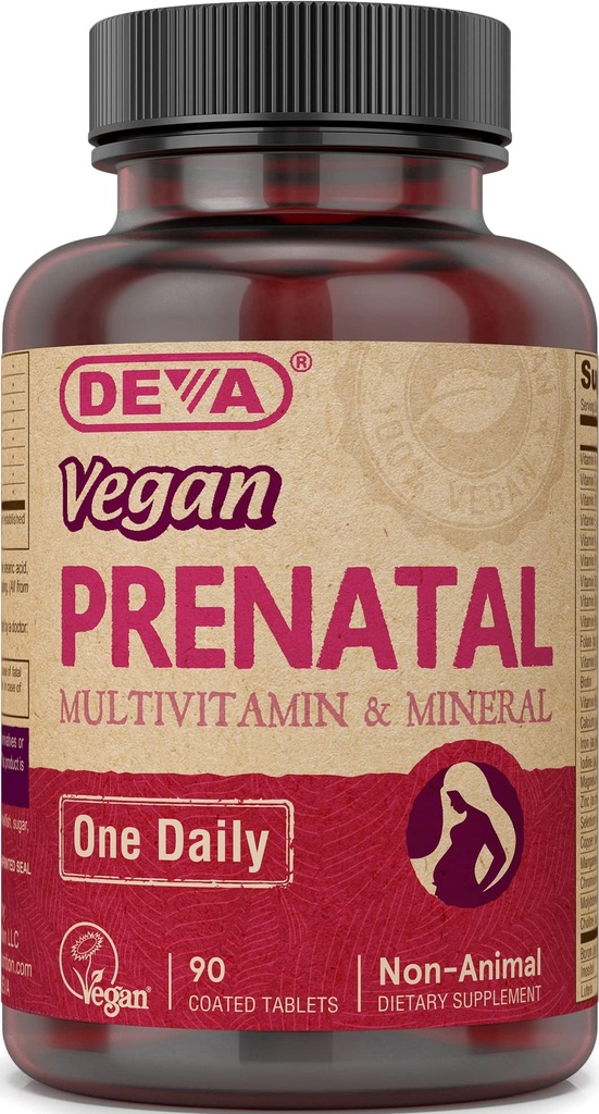 DEVA Vegan 产前多维生素和矿物补充剂 - 一日制配方 - 维生素A,C,D,E,K,B 复合体,配有福拉特和Chelated铁 - 90加合板,1-Pack