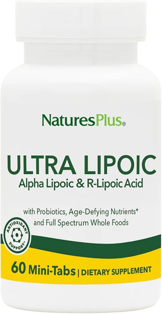Natures Plus Ultra Lipoic - 60 Bi-Layered Mini-Tabs - 支持自由激进防御 Probiotics,营养剂和全食品集中 - Gluten Free - 30 services