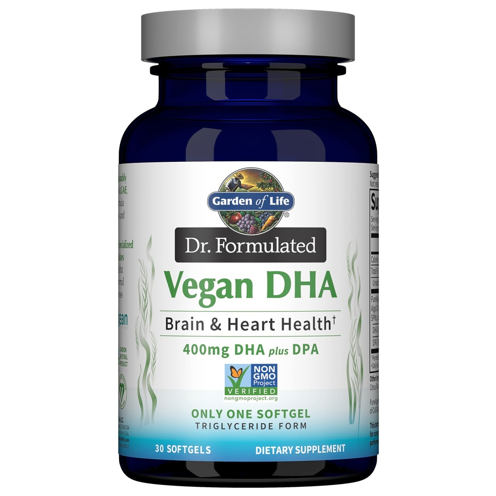 生活花园(Omega 3 Vegan DHA) 补充:Deplorated Vegan DHA博士,400mg DHA & 90mg DADA,来自单一来源,Omega 3 男女健康补充,30 Softgels