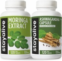继续活着的莫林加和Ashwagandha Bundle w/Black Pepper 提取器,240 Vegan Pills, Non-GMO & Gluten Free Ashwagandha Moringa 补充 2 Pack