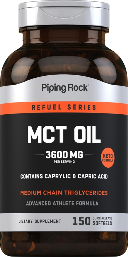 Piping Rock MCT Oil Softgel Capsules → 3600mg → 150 Pills → Keto-Adroved → Non-GMO, Gluten Free Supplement (英语).