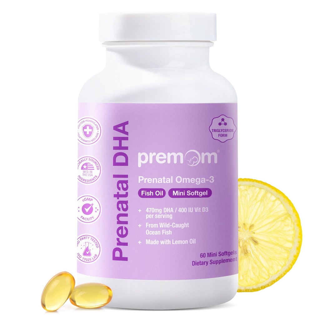 早产DHA鱼油:Triglyceride Omega 3,含470mg DHA,200mg EPA + 400 IU VIT D3 补充剂 - 支持妇女的生育能力 - 全球来源于野鱼