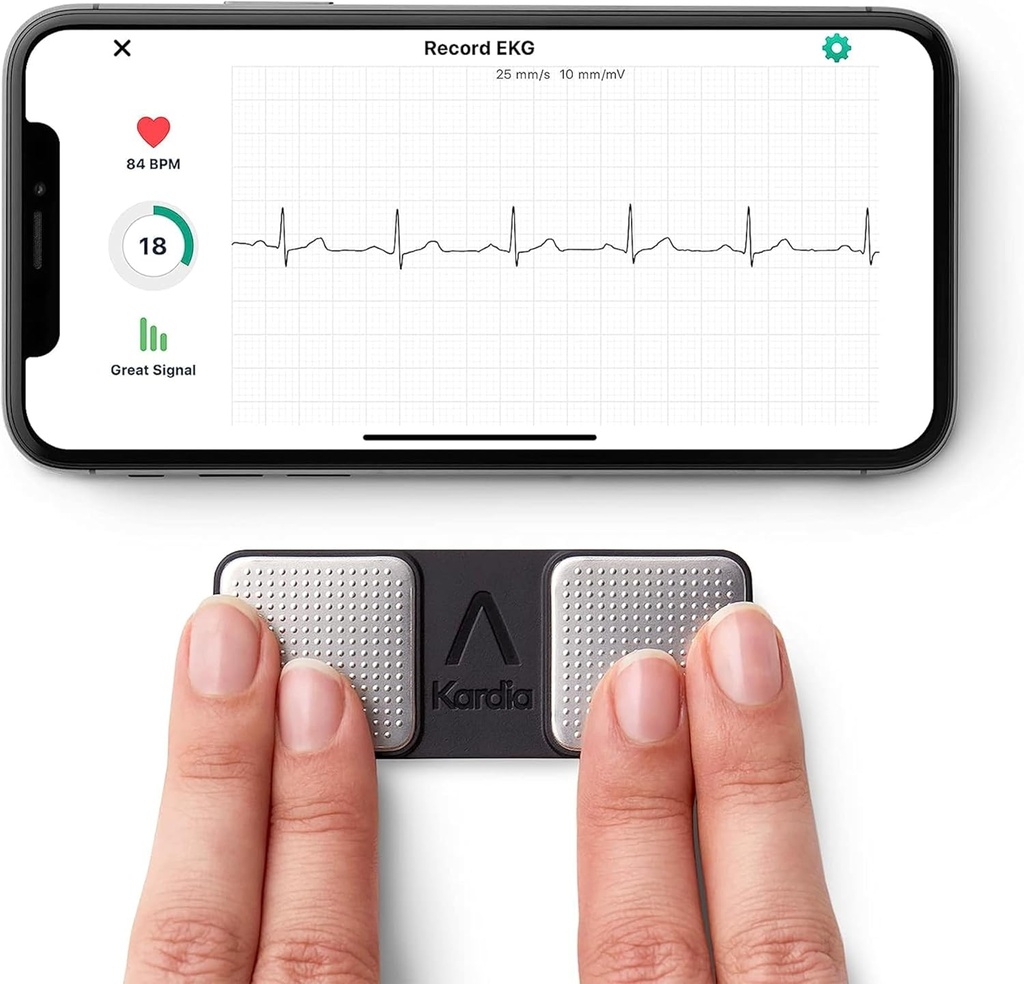 KardiaMobile 1- Lead 个人 EKG 监视器 – 在家录制 – 检测AFib和不规则的心律 – 30秒的轻松结果 – 工作w/大多数智能手机
