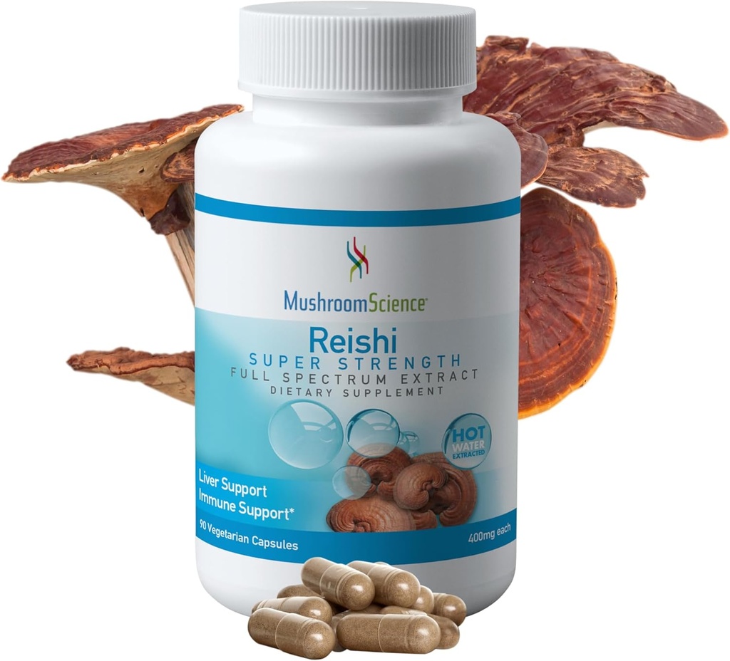 蘑菇科学 Reishi 蘑菇盖 超强全谱提取 成人天然蘑菇补充 热水提取蘑菇 健康支持 蔬菜 400MG, 90 CT