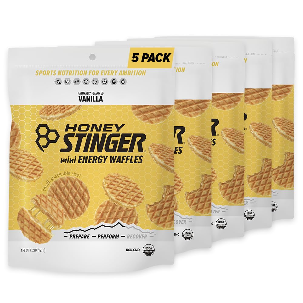 Honey Stinger Organization Mini Vanilla Waffles, 锻炼、耐力和性能的Energy Stroopwafel, 家庭和健身运动营养, 工作前后, 5袋, 26.5 Ouence
