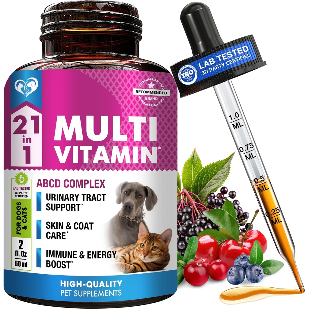 Cat & Dog 多维特敏液体加Glucosamine & Cranberry → 15分 1 尿性Tract Kedney, Bladder, Hip & Joint, Skin & Coat → 美国天然UTI药物制造(60毫升)的保健补充剂
