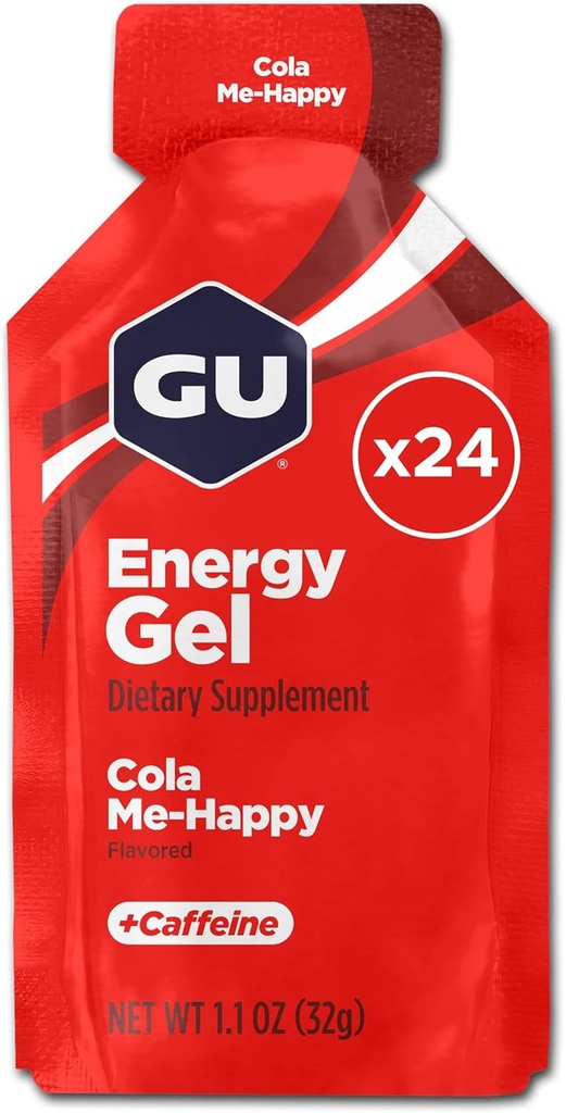 GU 能源 原始体育营养 能源 Gel, Vegan, Gluten-Free, Kosher, 和乳房免费上路能源 任何工作,24Count, Cola Me-Happy