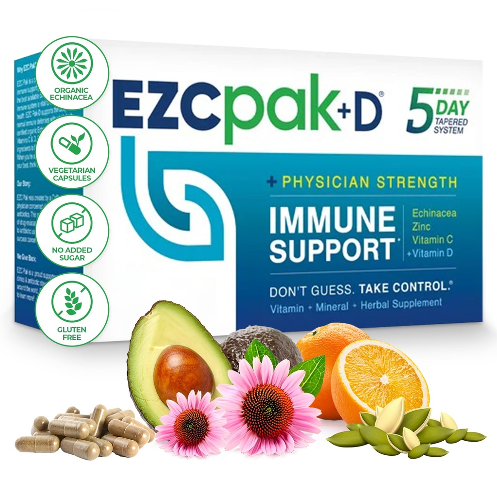 EZC Pak 5-Day Imune System 与 Echinacea , 维生素C, 锌和维生素D 的促进器 – 成人磁带Imune 支持补充器 – 支持豁免, 轻松旅行-尺寸补充器