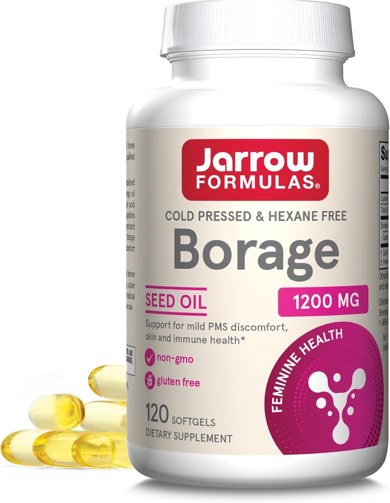 Jarrow Formules Borage 1200 mg - 120 Softgels - GLA的来源 - Borage Oil Supplies - 皮肤健康和免疫系统支持,Mild PMS不适支持 - 最多120种服务