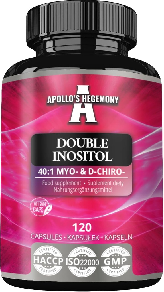 APOLLO的HEGEMONY 双因子醇 120 Vegan Capsules - Myo-Inositol + D-Chiro-inositol 在最佳40:1 比例 - 615 mg / Capsule - 4个月供应 - 维生素 B8 补充