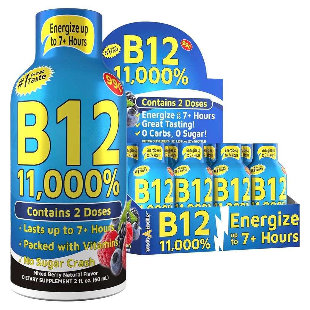 维生素能量射击,混合Berry Flavor,最多7+小时能量,1.93 Fl Oz,12个伯爵