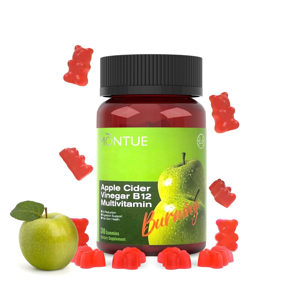 Apple Cider Vinegar Gummys B12 多维特敏,ACV 补充Gummy Vitamins, 女性和男性的Vegetarian 补充,非转基因生物,支持正常能量水平和Gut Health 60 Gummys (30)