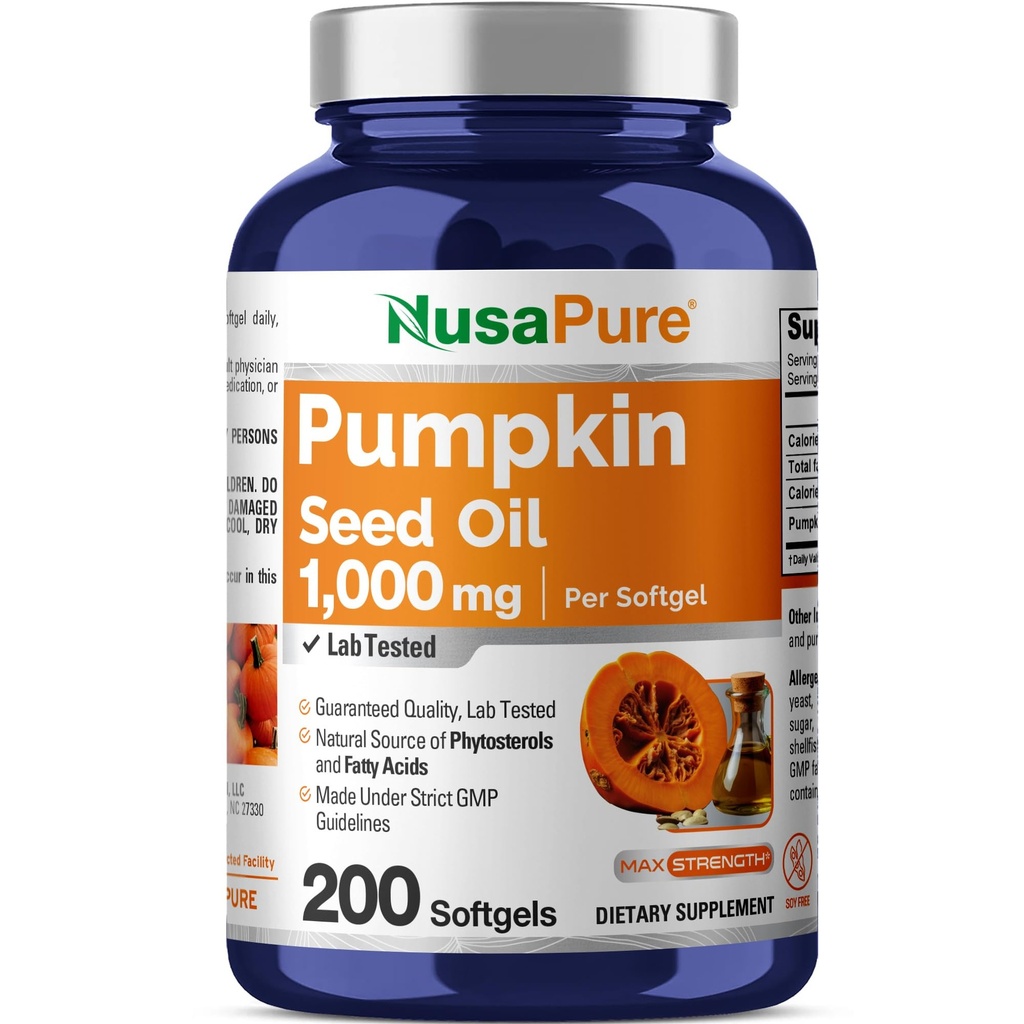 NusaPure 南瓜种子油 1000mg 200 软胶卡普尔(非GMO,无豆类) 自然发生激素