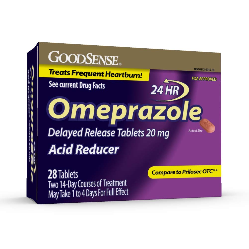 GoodSense Omeprazole 延迟释放片20毫克,减酸剂,治疗频繁的心脏灼伤,28个计数