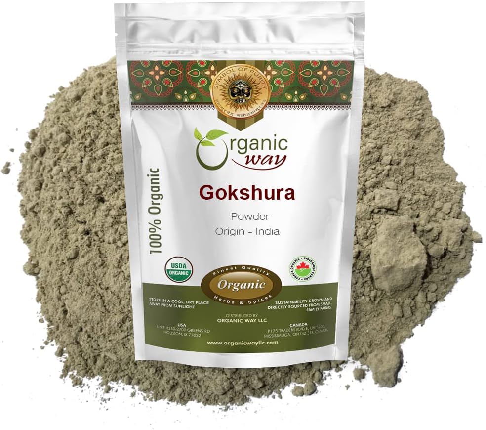 有机途径 Gokshura 粉末(Tribuls Terrestris) - 有机 & Kosher 认证 → Raw, Vegan, Non GMO & Gluten Free → USDA 认证 → 起源 印度 (1LBS/ 16Oz)