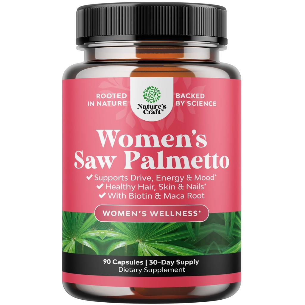女性500mg-DHT 女性30天屏蔽器-发型损失的毛发维生素补充剂-纯Saw Palmetto抽取带Maca根和Biotin-90卡普勒斯
