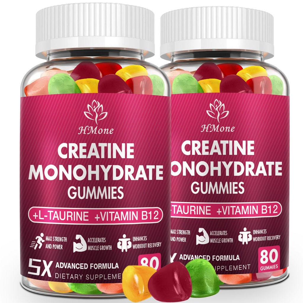 Creatine Monohydrate Gummys - 男子和女子5g, 160 Counter and Creatine Chewable 补充肌肉增益,肌肉强力,能量靴,和肌肉建材,无糖,维甘