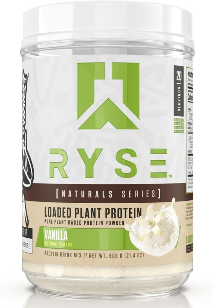 RYSE 加载植物蛋白 - 香草 - 20克天然维冈植物蛋白粉,产自皮亚,奇克皮亚和巴利大米 - 无人工染色物,火花或甜菜 - 20克