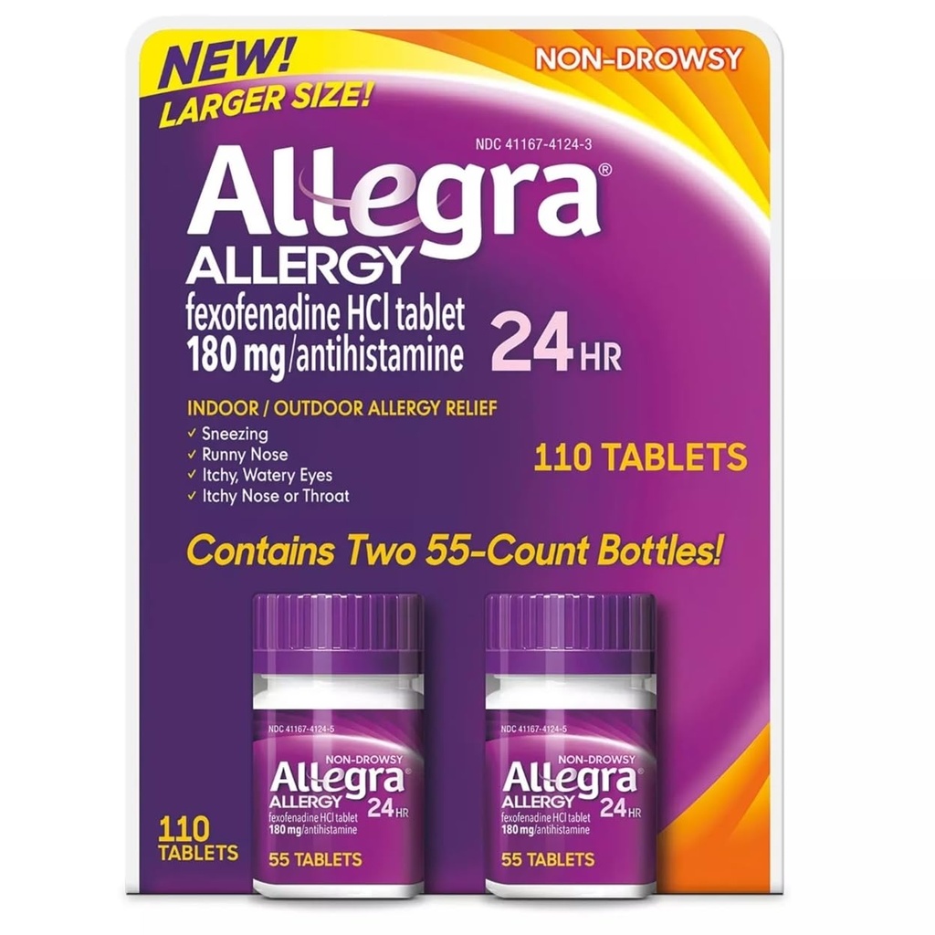 Allegra 24小时室内和室外过敏救济180mg 55平板电脑,包装2(110厘米)