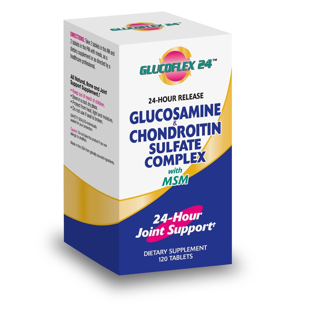 Glucoflex Glucosamine & Chondroitin Sulfate with MSM, 24小时联合支持, 健康骨头, 支持健康移动, 30名服务员, 120名计数员