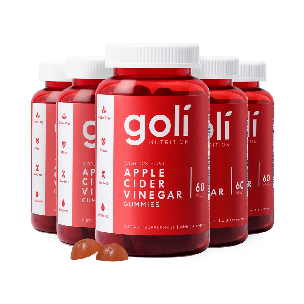 Goli Apple Cider 葡萄酒 Ginegar Gummy 维生素 - 300 计数 - 维生素 B12, Gelatin-Free, Gluten-Free, Vegan & Non-GMO