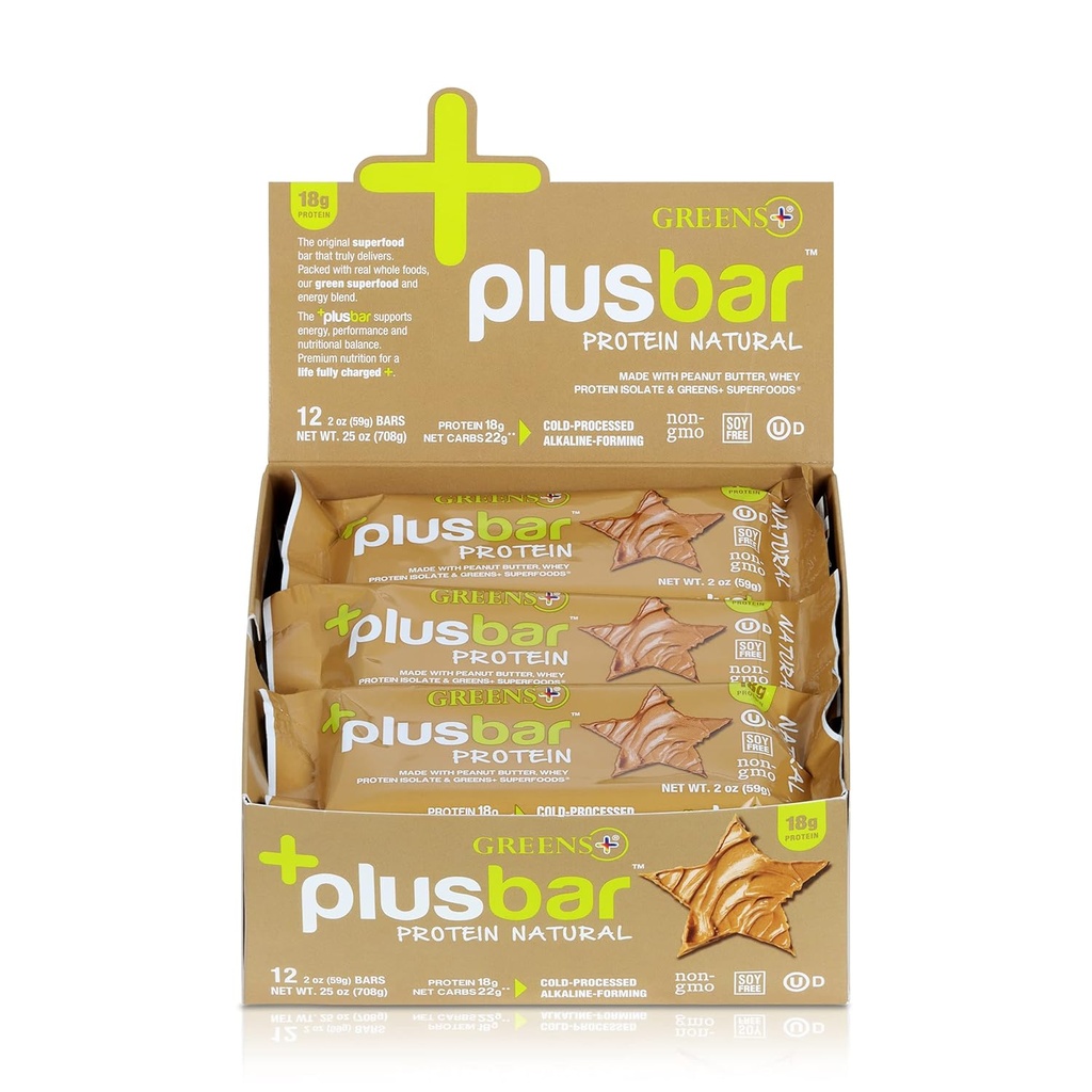 Greens+ Plusbar 天然蛋白质 | Gluten Free Whey 蛋白质 | 有机绿色 | NN GMO | 12 条