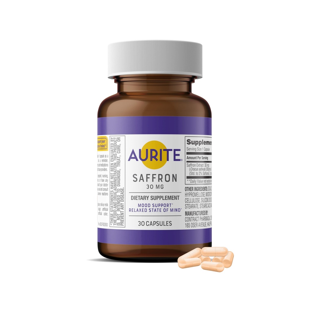 Saffron Supplement QQ 压力管理,草药支持,长期记忆,面向女性和男性. 30 Counter, Saffron 30mg, Vegetarian 友好,非GMO, Gluten - Free, Soy - Free (供应1个月)