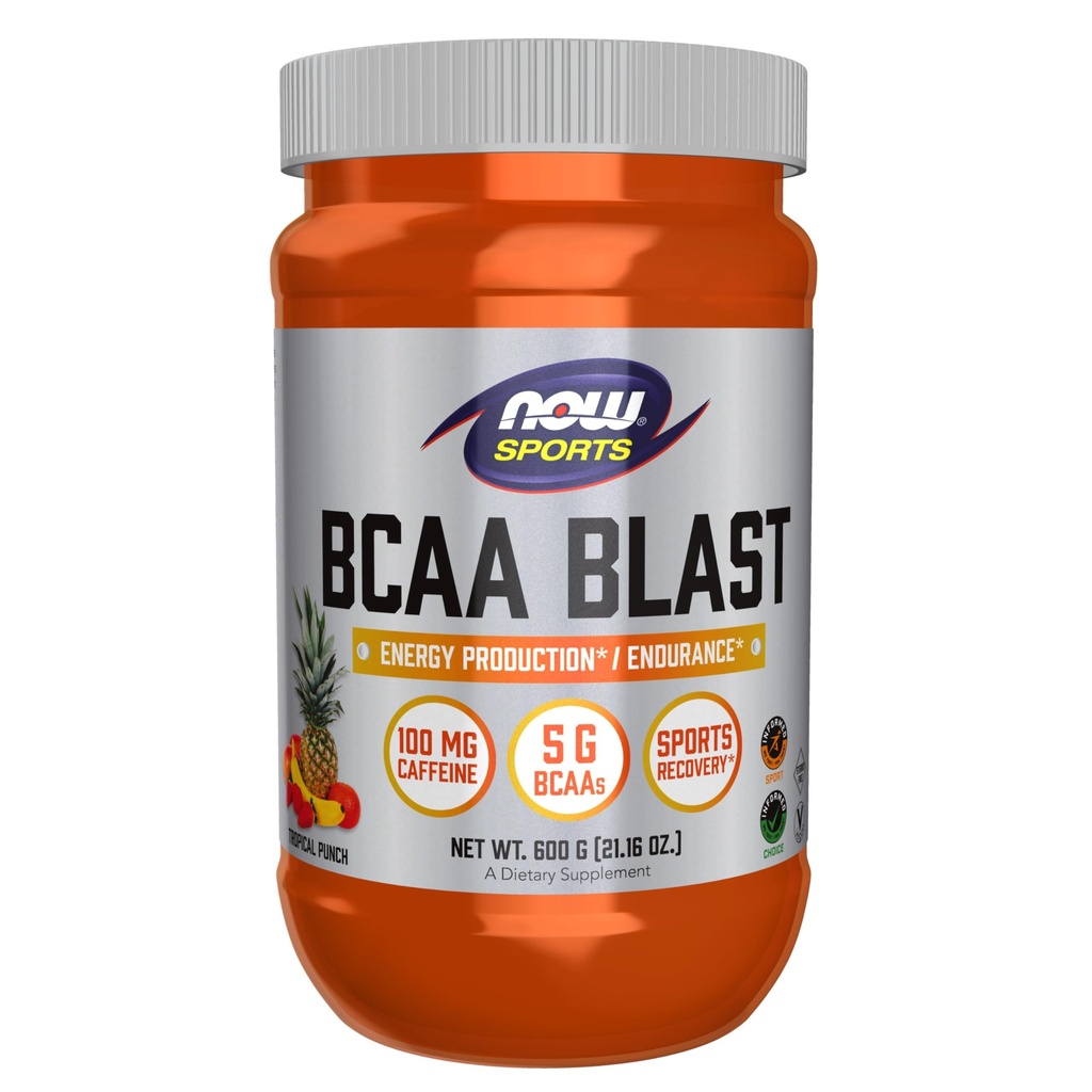 现在食品运动营养,BCAA爆粉,5克BCAA,100毫克咖啡因,热带Punch,600格拉姆