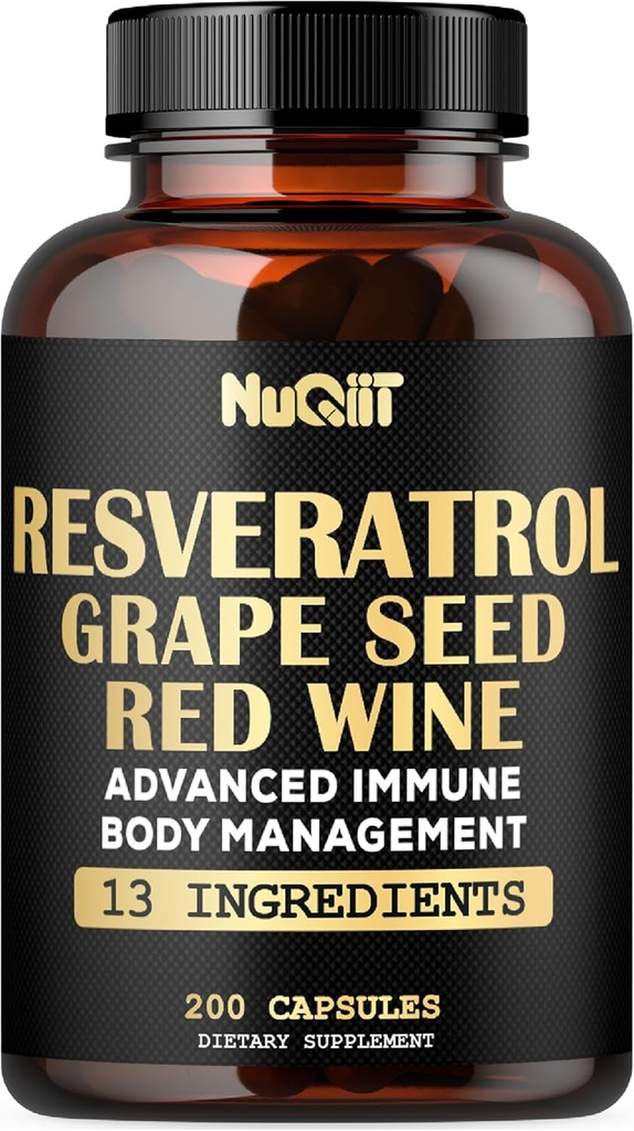 Trans Resveratrol 补编,配有红酒抽取、Immune和身体管理综合体 -- -- Echinacea、Garlic Bulb、Berberine HCI、Milk Thetle & More -- -- 200 Capsules供100名服务者使用