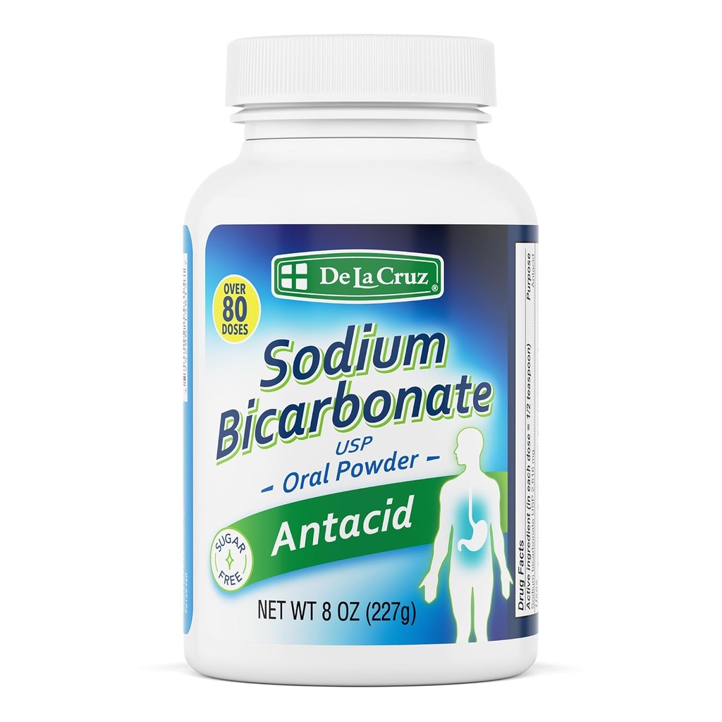 De La Cruz Pure Sodium Bicarbolate Powder – Baking Soda & Baking Powder Alumiced 自由安眠药用于心本和消化 – 包装在美国 – 8 OZ.