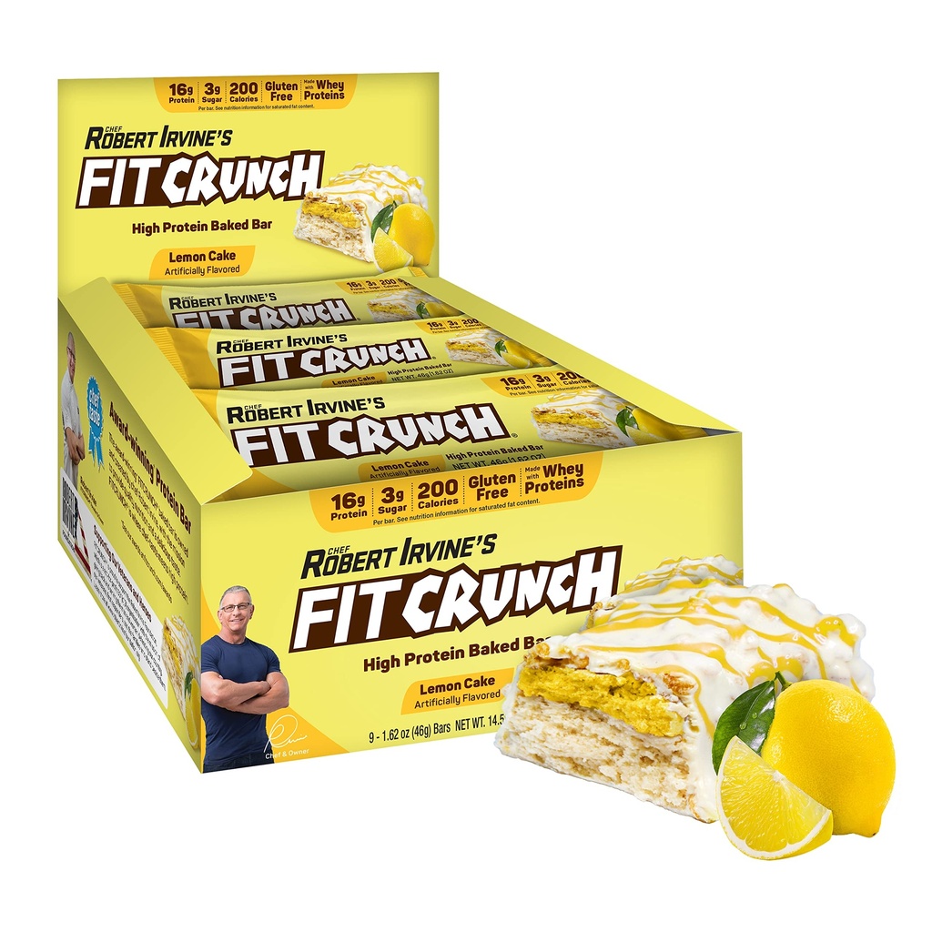 FITCRUNCH Snack大小蛋白条,6-Layer烤肉条,3g的糖和软蛋糕核心(9巴,柠檬蛋糕)