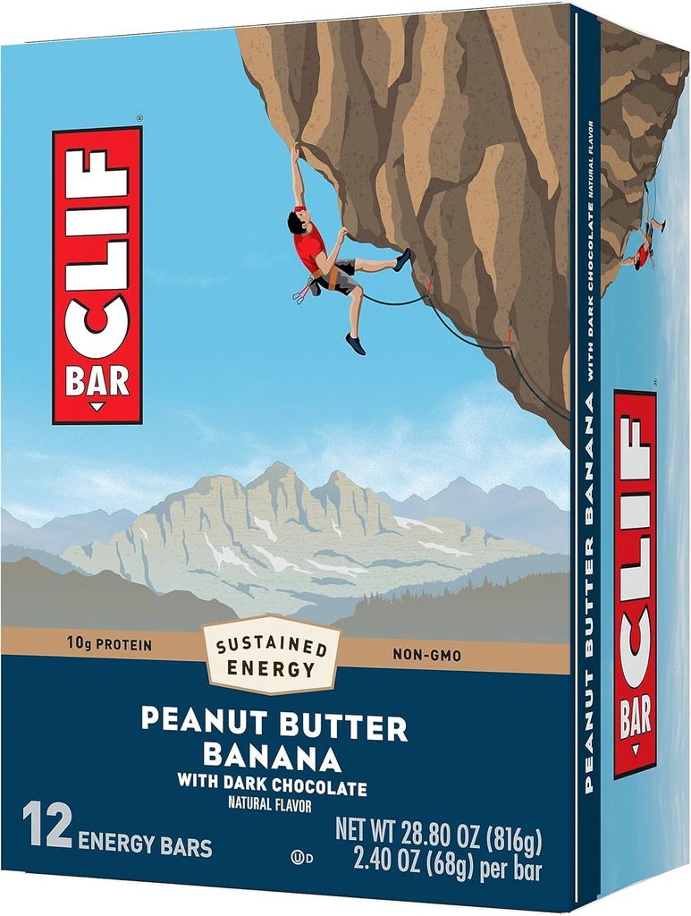CLIF BAR - 花生黄油香蕉加黑巧克力火焰 - 用有机 Oats制造 - 非GMO - 植物基 - 能量棒 - 2.4 oz(12 包)